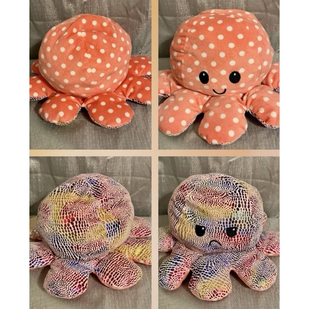 Reversible Octopus Plush Mood Flip Happy Coral/ Angry Snake Skin - 8x6 Emotion